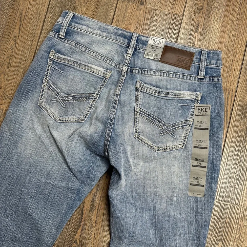 BKE Mason Regular Fit Tapered Jeans Mens 33L 33x34 NWT Stretch Low Rise Denim